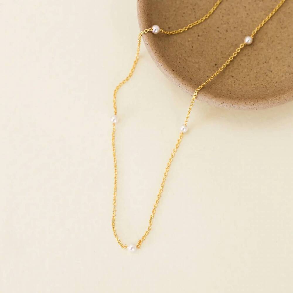 NEW JAXKELLY women's dainty pearl station necklace in gold